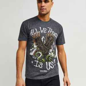 Best All We Trust Burnout Wash Short Sleeve Graphic Print Tee - Charcoal Graphic Tees