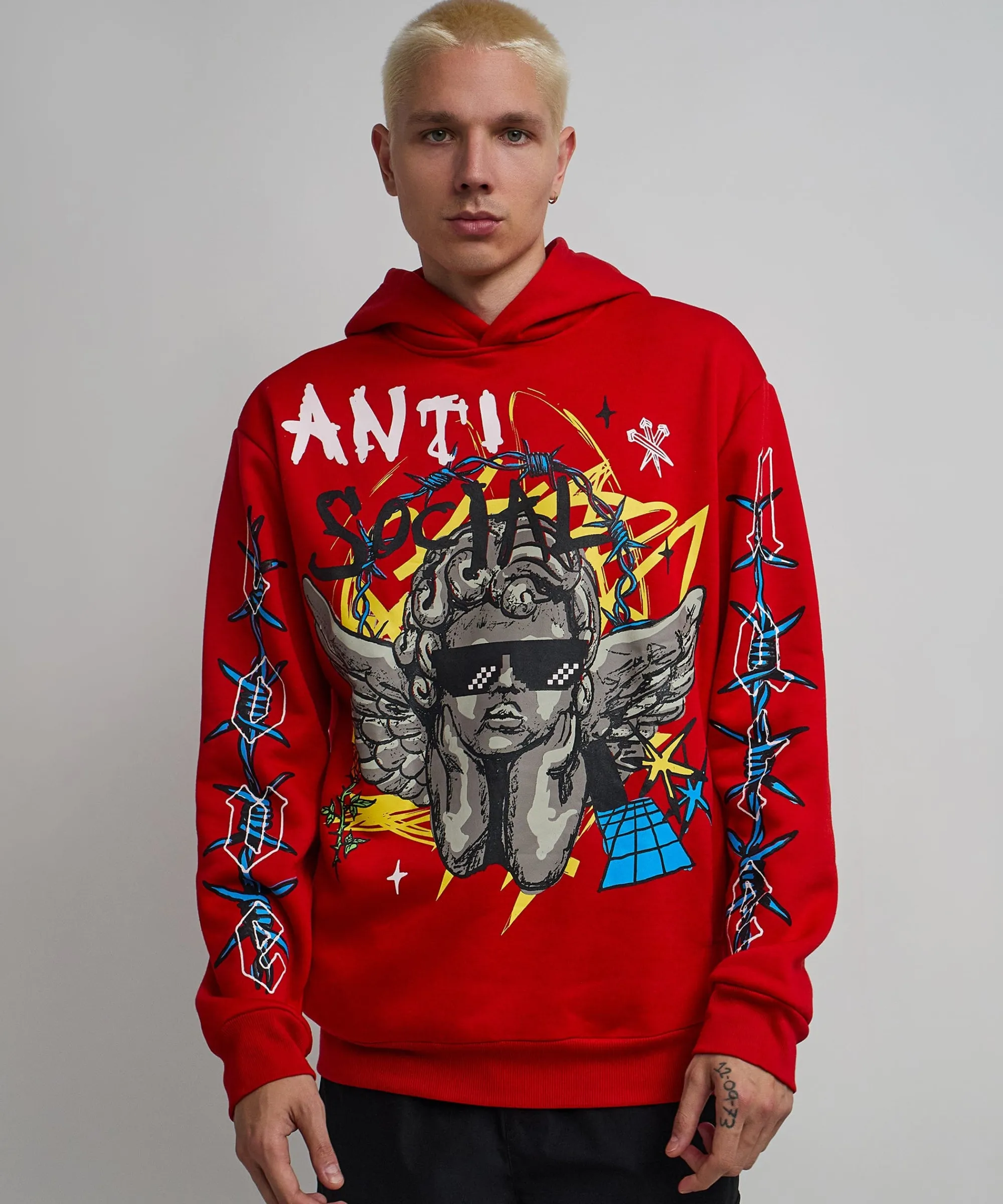 anti_social_cherub_graphic_print_hoodie__red_0.webp Cheap Anti Social Cherub Graphic Print Hoodie - Red Hoodies | Hoodies
