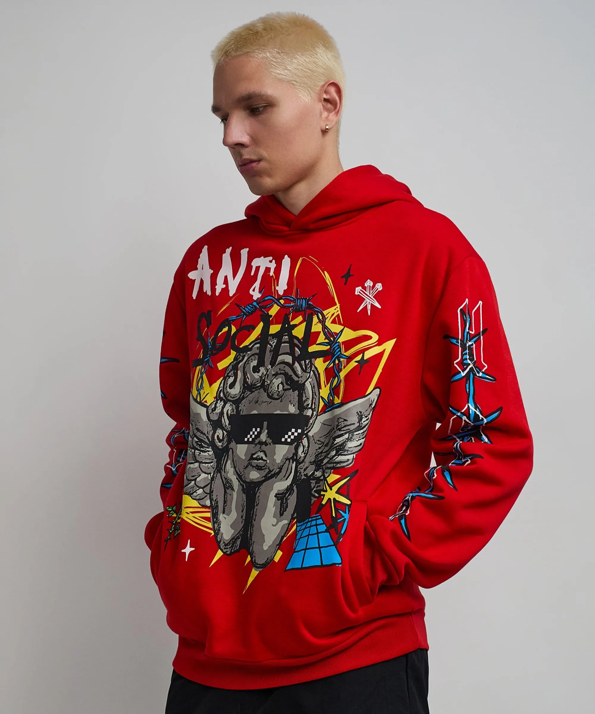 anti_social_cherub_graphic_print_hoodie__red_1.webp Cheap Anti Social Cherub Graphic Print Hoodie - Red Hoodies | Hoodies