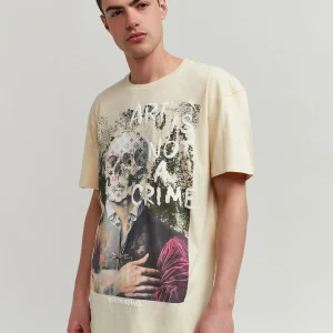 Hot Art Is Not A Crime Short Sleeve Graphic Print Tee - Khaki Graphic Tees