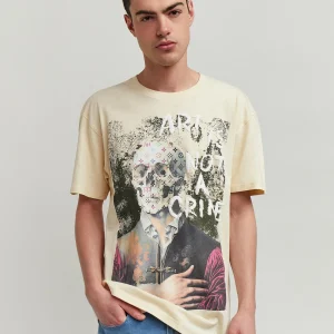 Hot Art Is Not A Crime Short Sleeve Graphic Print Tee - Khaki Graphic Tees
