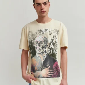 Hot Art Is Not A Crime Short Sleeve Graphic Print Tee - Khaki Graphic Tees