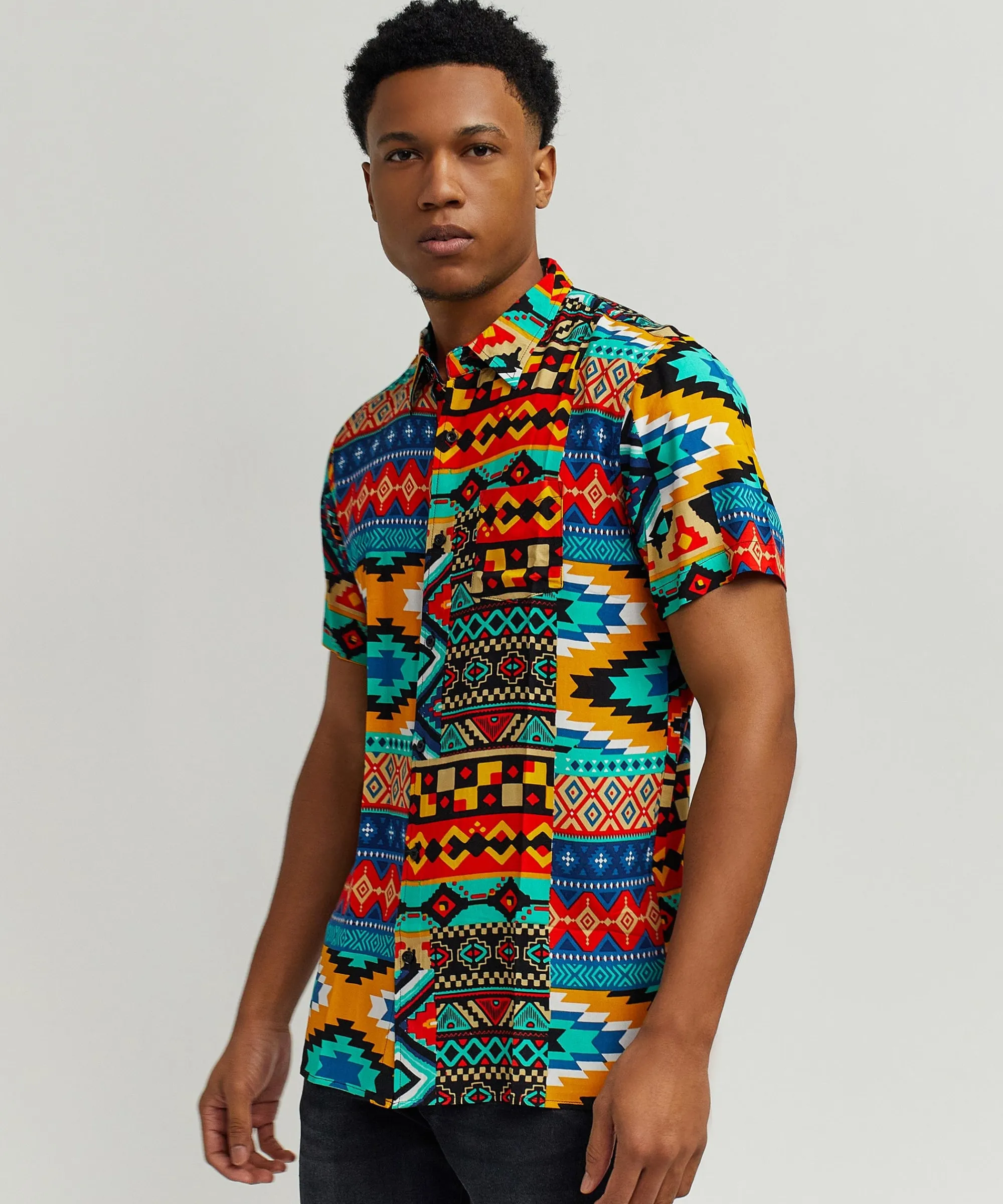 aztec_print_short_sleeve_shirt_3.webp Clearance Aztec Print Short Sleeve Shirt Button Downs