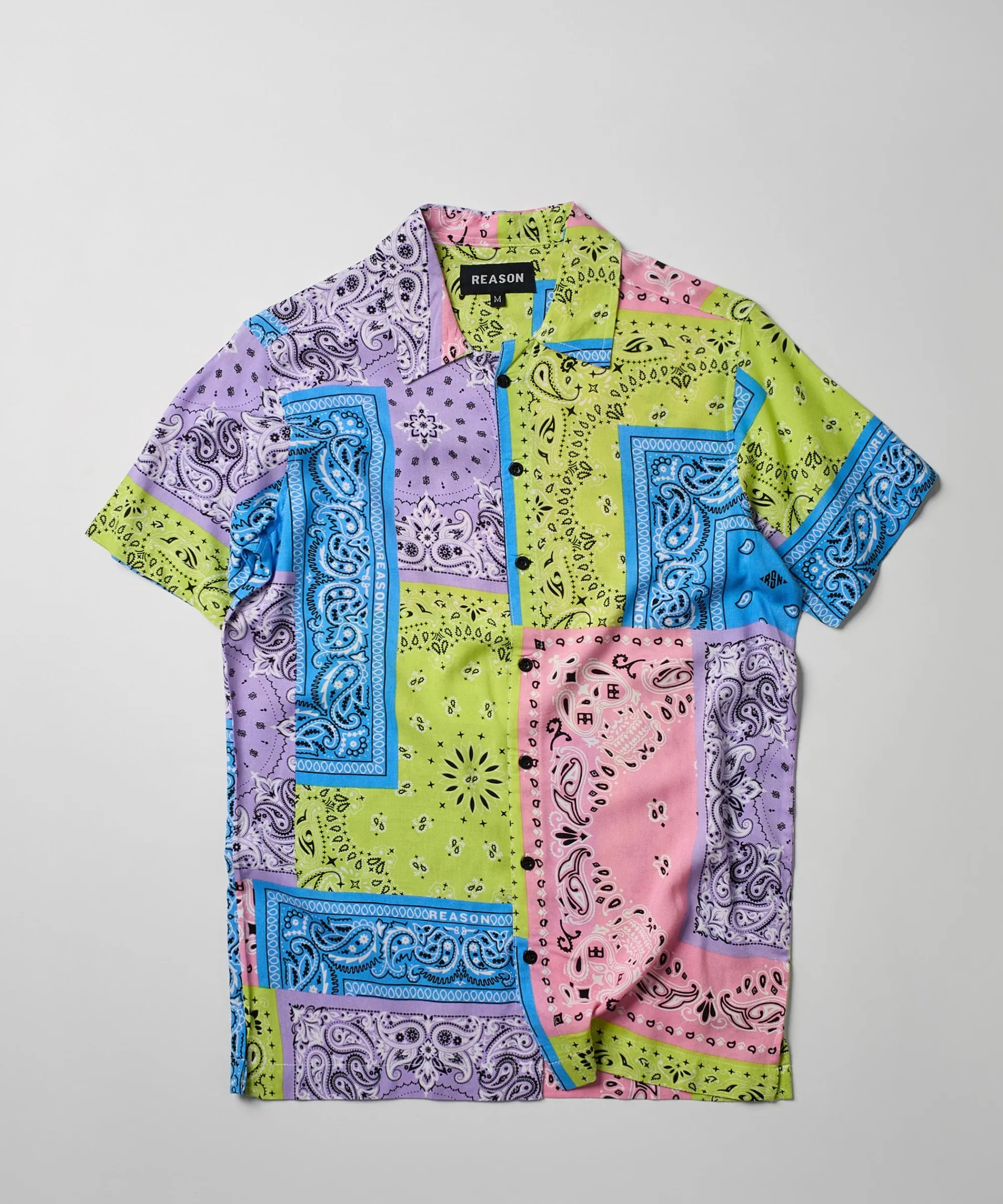bandana_paisley_allover_print_short_sleeve_shirt_0.webp Fashion Bandana Paisley Allover Print Short Sleeve Shirt Button Downs