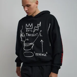 Fashion Basquiat™ Evil Thoughts Embroidered Hoodie - Black Hoodies | Hoodies