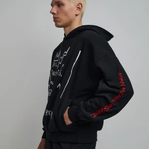 Fashion Basquiat™ Evil Thoughts Embroidered Hoodie - Black Hoodies | Hoodies