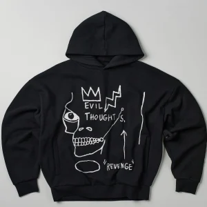Fashion Basquiat™ Evil Thoughts Embroidered Hoodie - Black Hoodies | Hoodies