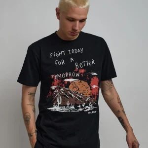 Hot Better Tomorrow Embroidered Short Sleeve Tee - Black Graphic Tees
