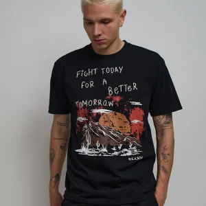 Hot Better Tomorrow Embroidered Short Sleeve Tee - Black Graphic Tees