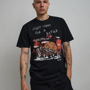 Hot Better Tomorrow Embroidered Short Sleeve Tee - Black Graphic Tees