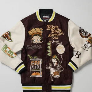 Best Sale Betty Boop Varsity Jacket - Brown Varsity Jackets