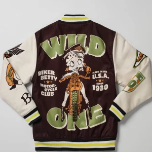 Best Sale Betty Boop Varsity Jacket - Brown Varsity Jackets