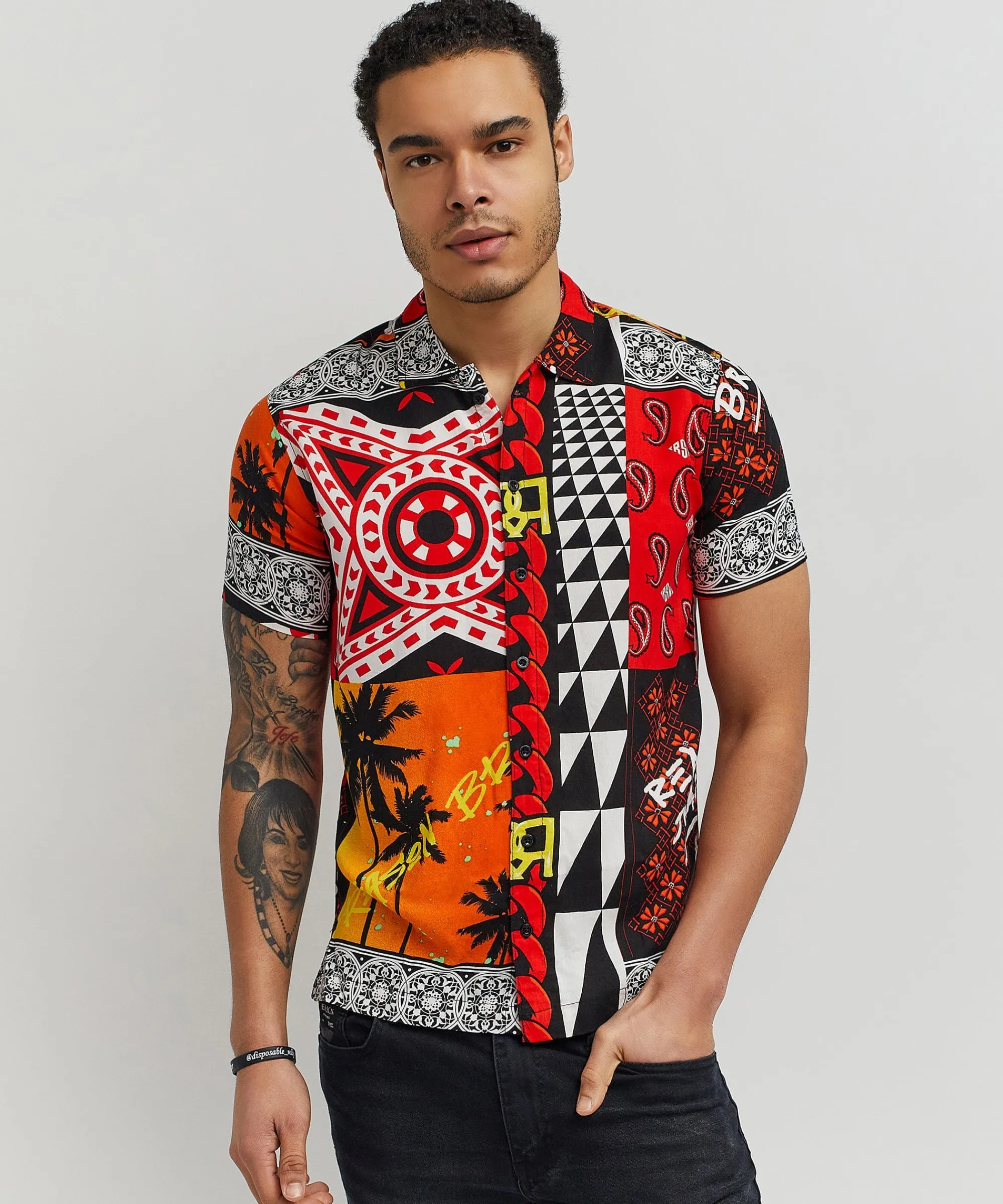 blaze_geometric_allover_print_short_sleeve_shirt_0.webp Best Blaze Geometric Allover Print Short Sleeve Shirt Button Downs