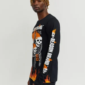 Shop Brad Skull Flame Placement Print Long Sleeve Tee Long Sleeve Tees | Graphic Tees