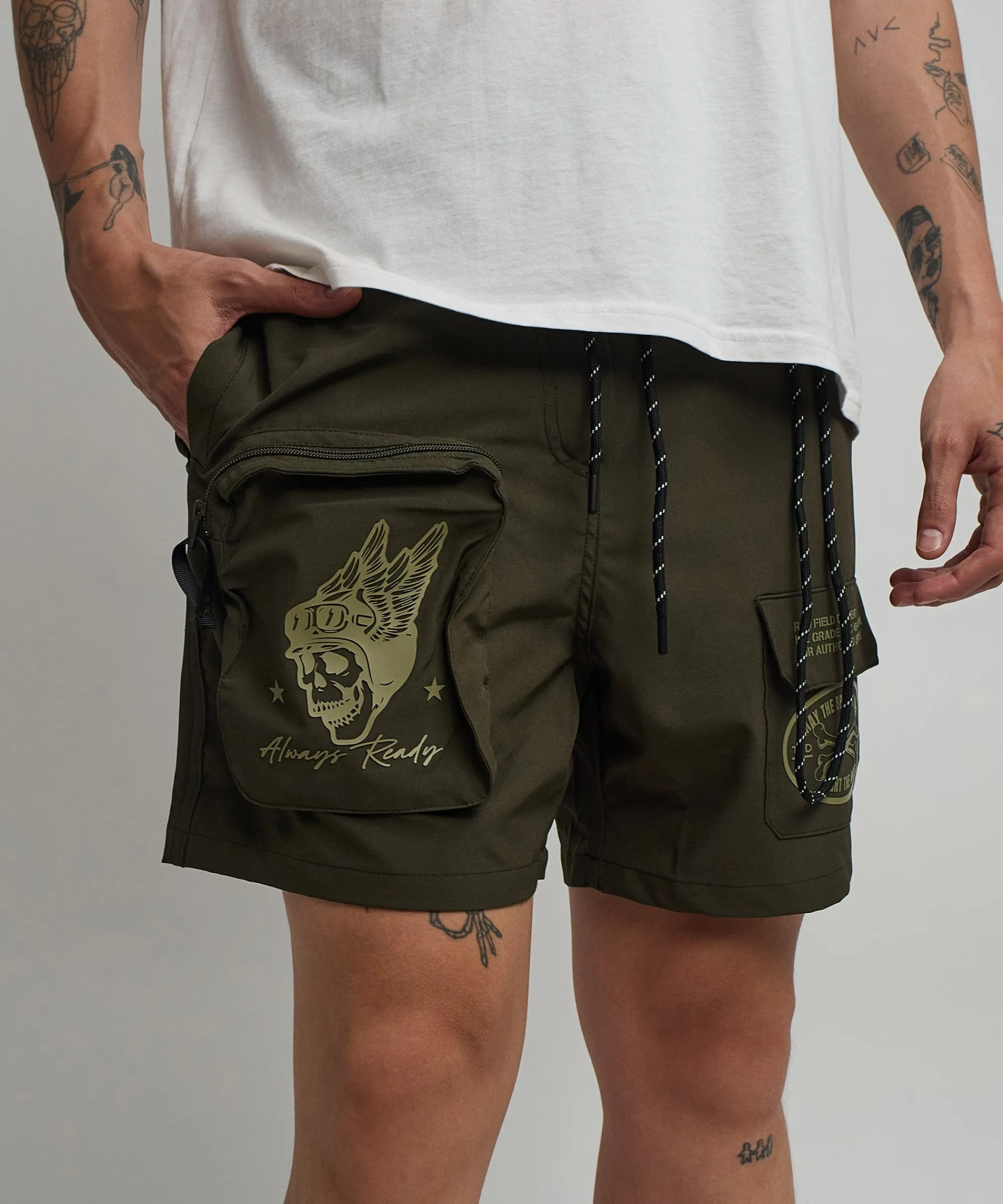 bridges_utility_cargo_stretch_tech_nylon_shorts__green_2.webp Sale Bridges Utility Cargo Stretch Tech Nylon Shorts - Green Shop All Bottoms | Shorts
