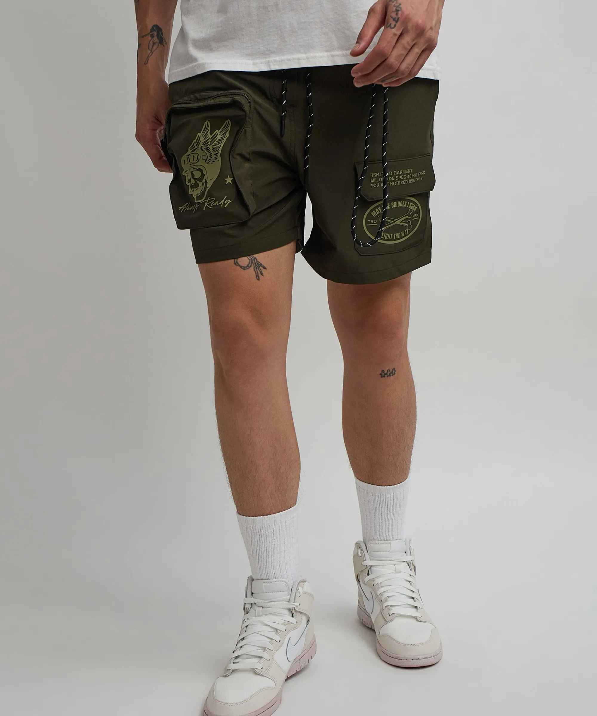 bridges_utility_cargo_stretch_tech_nylon_shorts__green_3.webp Sale Bridges Utility Cargo Stretch Tech Nylon Shorts - Green Shop All Bottoms | Shorts