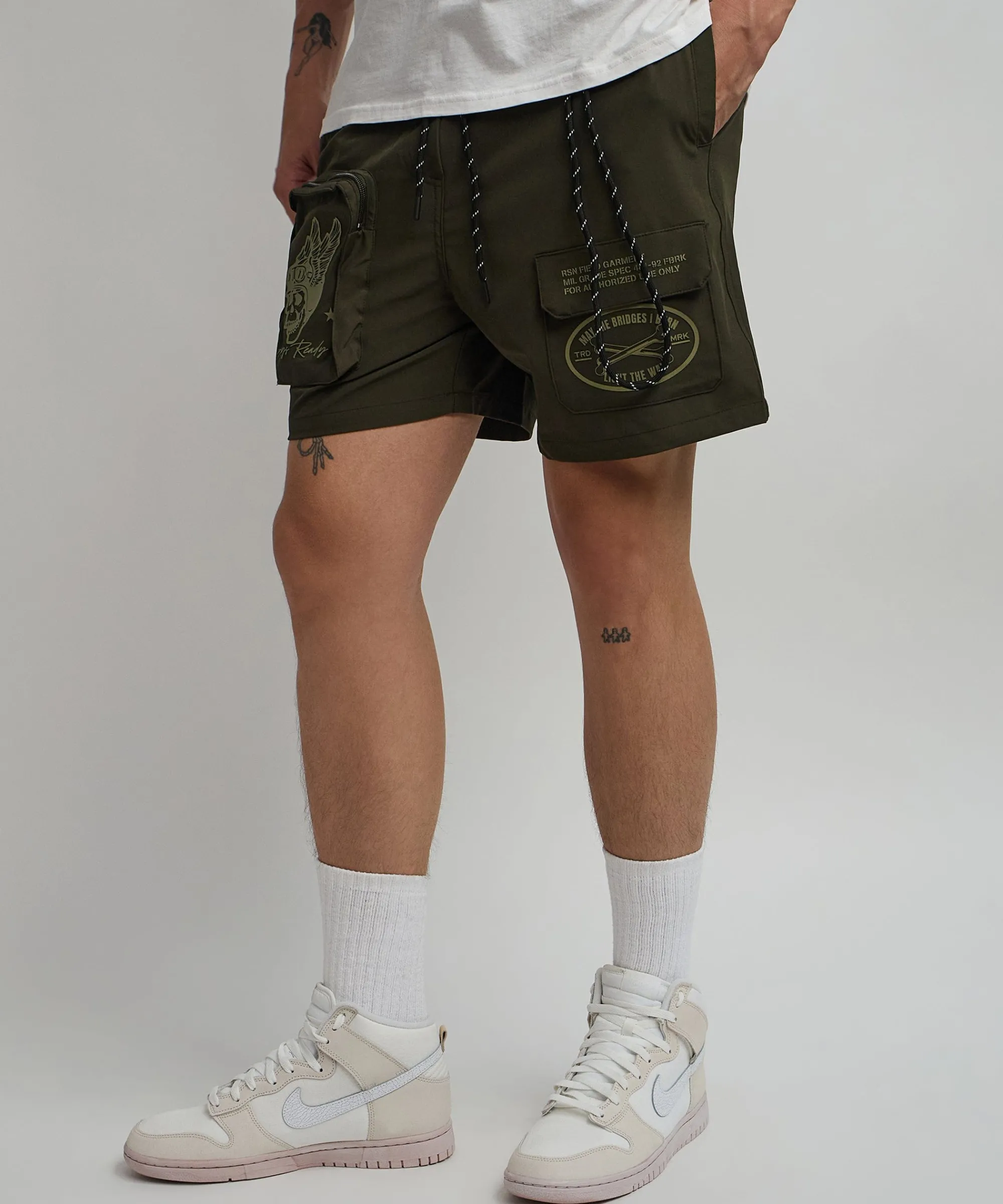 bridges_utility_cargo_stretch_tech_nylon_shorts__green_4.webp Sale Bridges Utility Cargo Stretch Tech Nylon Shorts - Green Shop All Bottoms | Shorts