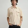 Best Sale Bridges Utility Stretch Tech Cargo Short Sleeve Shirt - Cream Button Downs