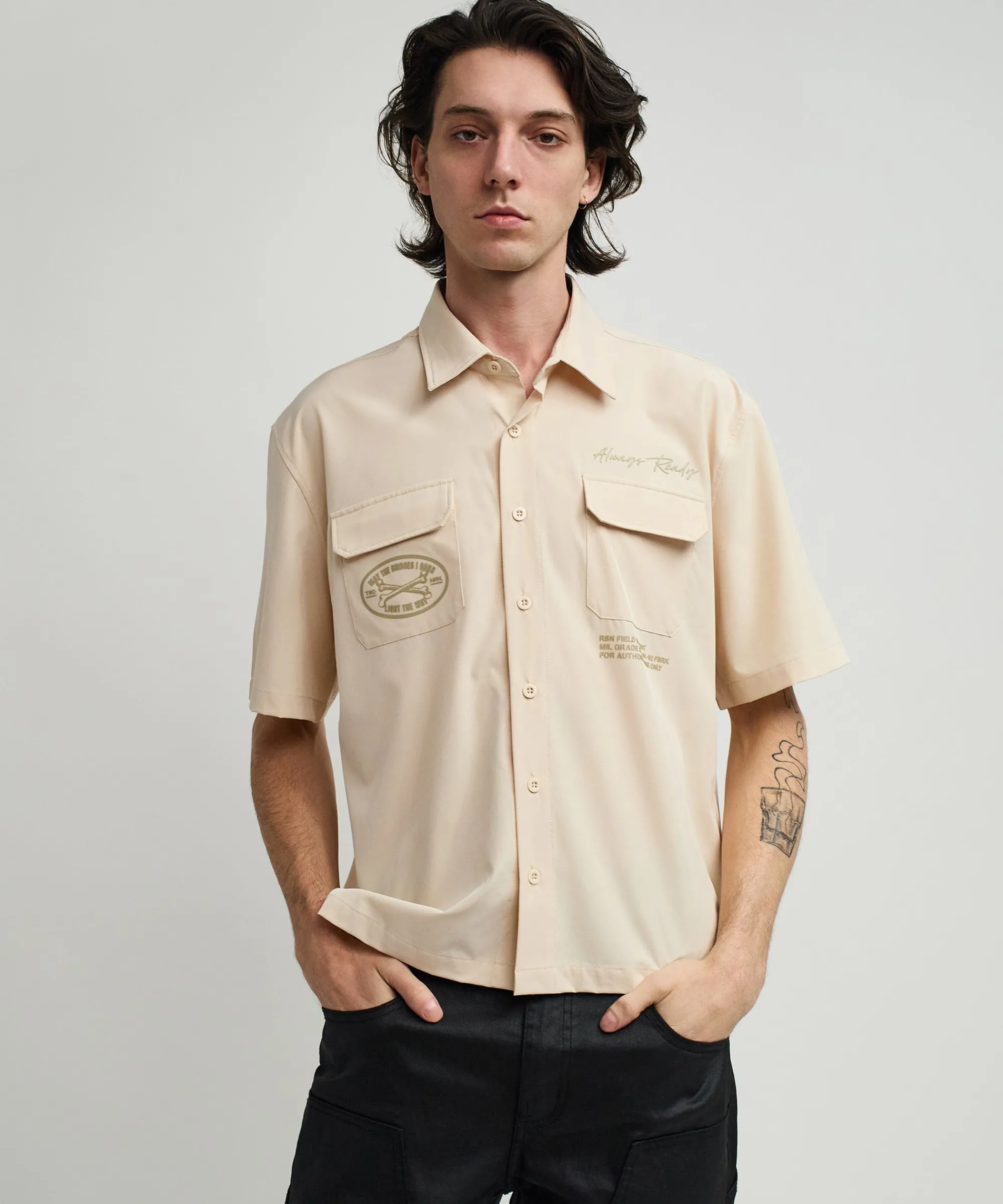 bridges_utility_stretch_tech_cargo_short_sleeve_shirt__cream_0.webp Best Sale Bridges Utility Stretch Tech Cargo Short Sleeve Shirt - Cream Button Downs