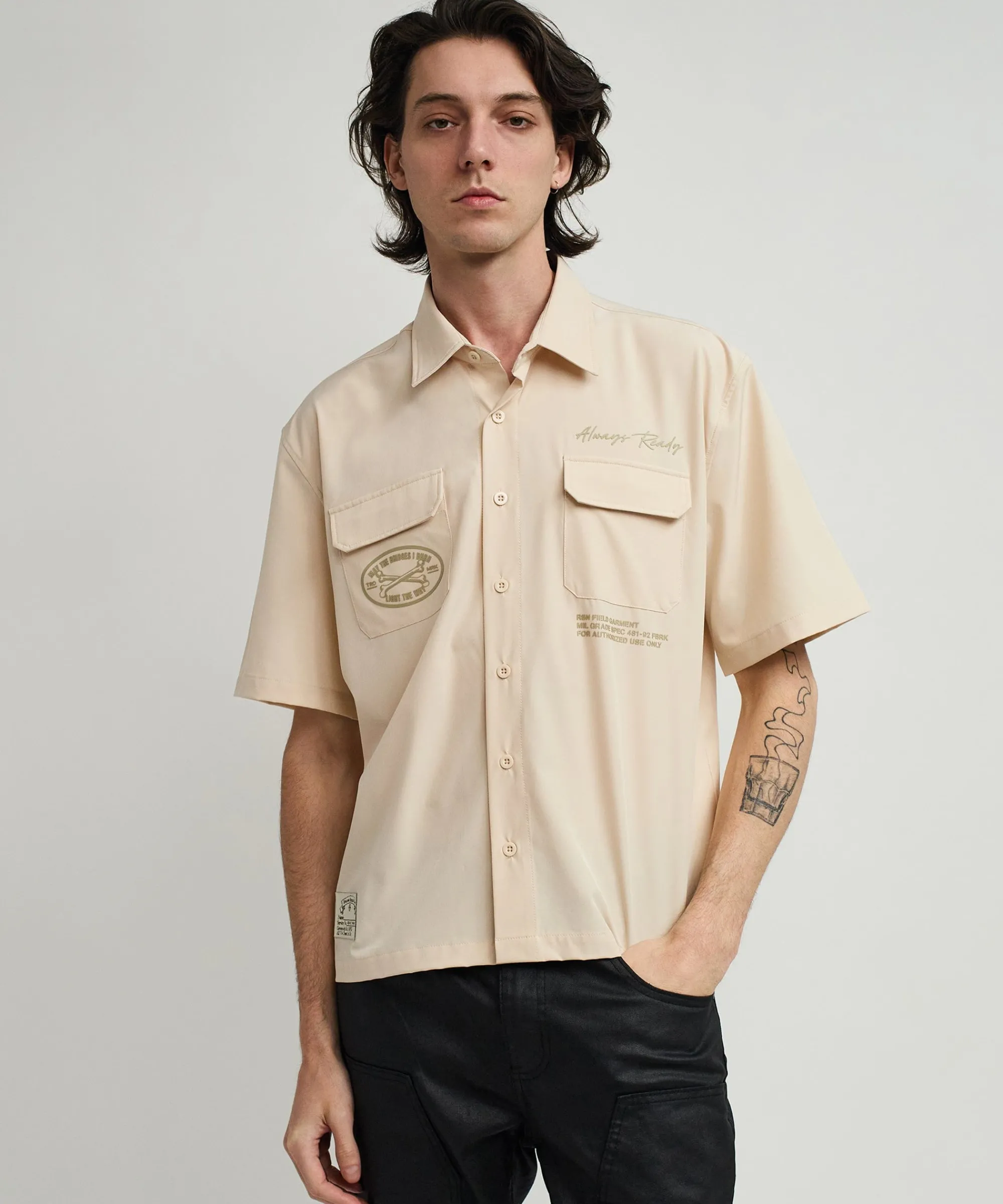 bridges_utility_stretch_tech_cargo_short_sleeve_shirt__cream_2.webp Best Sale Bridges Utility Stretch Tech Cargo Short Sleeve Shirt - Cream Button Downs