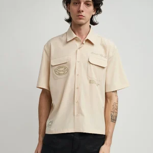 Best Sale Bridges Utility Stretch Tech Cargo Short Sleeve Shirt - Cream Button Downs