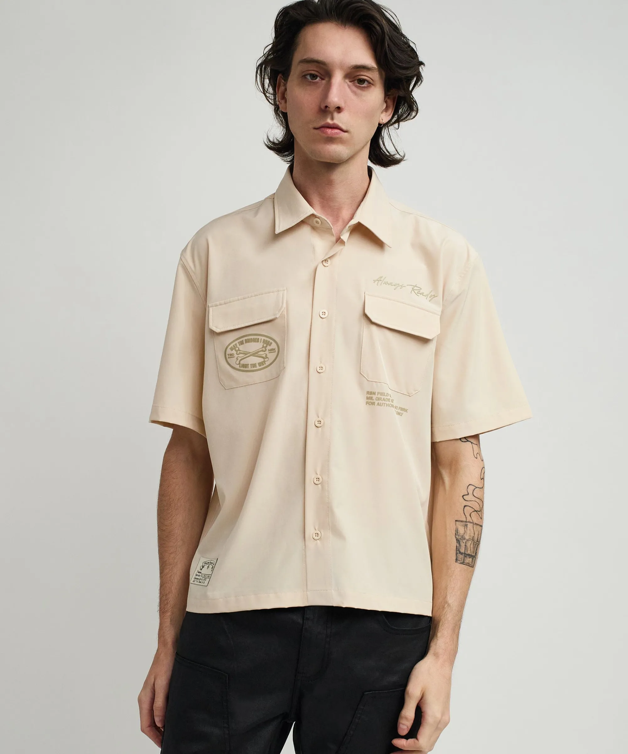 bridges_utility_stretch_tech_cargo_short_sleeve_shirt__cream_3.webp Best Sale Bridges Utility Stretch Tech Cargo Short Sleeve Shirt - Cream Button Downs