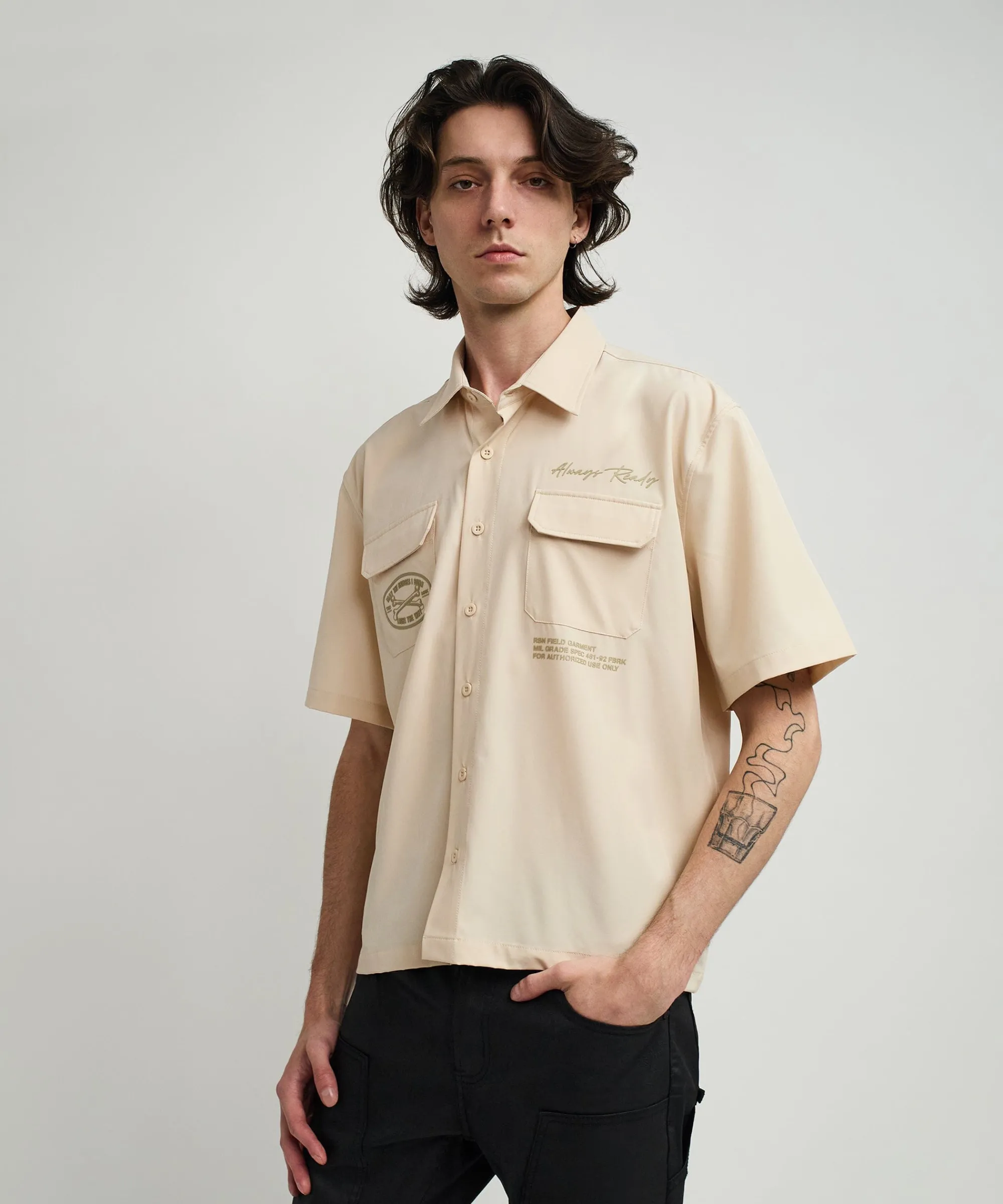bridges_utility_stretch_tech_cargo_short_sleeve_shirt__cream_5.webp Best Sale Bridges Utility Stretch Tech Cargo Short Sleeve Shirt - Cream Button Downs