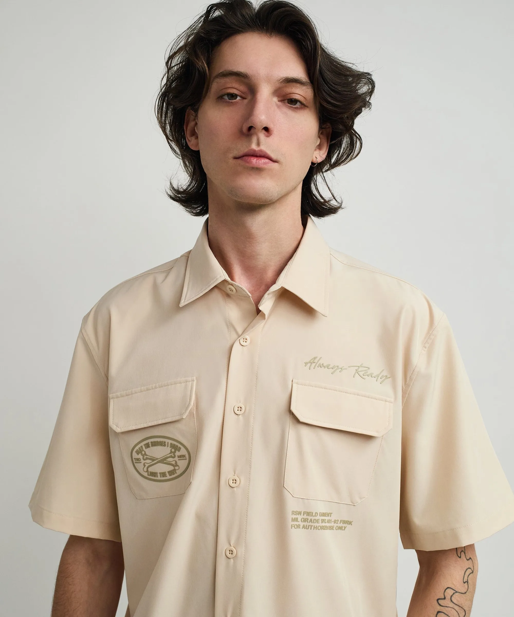 bridges_utility_stretch_tech_cargo_short_sleeve_shirt__cream_6.webp Best Sale Bridges Utility Stretch Tech Cargo Short Sleeve Shirt - Cream Button Downs