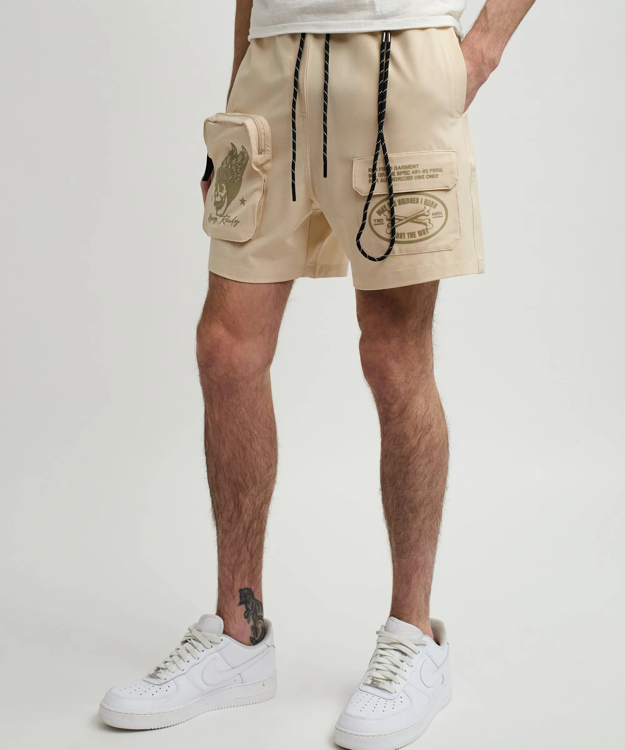 bridges_utility_stretch_tech_nylon_cargo_shorts__cream_1.webp Sale Bridges Utility Stretch Tech Nylon Cargo Shorts - Cream Shop All Bottoms | Shorts