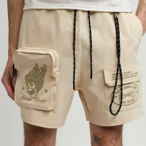 Sale Bridges Utility Stretch Tech Nylon Cargo Shorts - Cream Shop All Bottoms | Shorts