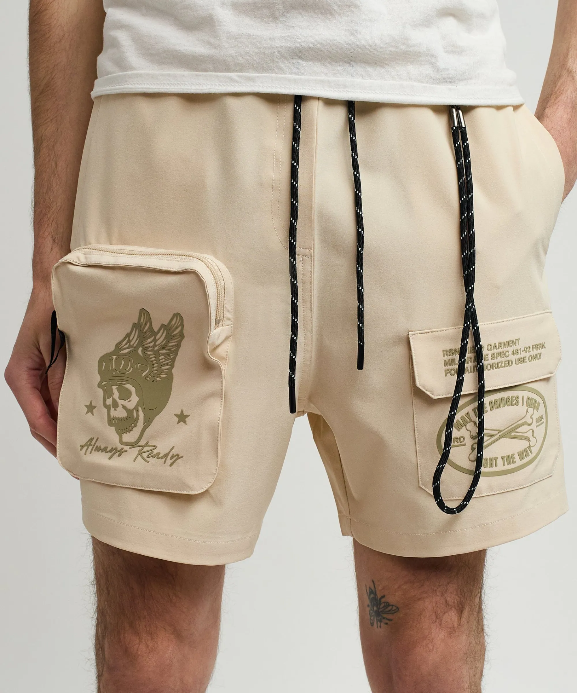 bridges_utility_stretch_tech_nylon_cargo_shorts__cream_2.webp Sale Bridges Utility Stretch Tech Nylon Cargo Shorts - Cream Shop All Bottoms | Shorts