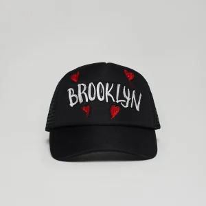 Fashion Brooklyn Embroidery Trucker Hat - Black Hats