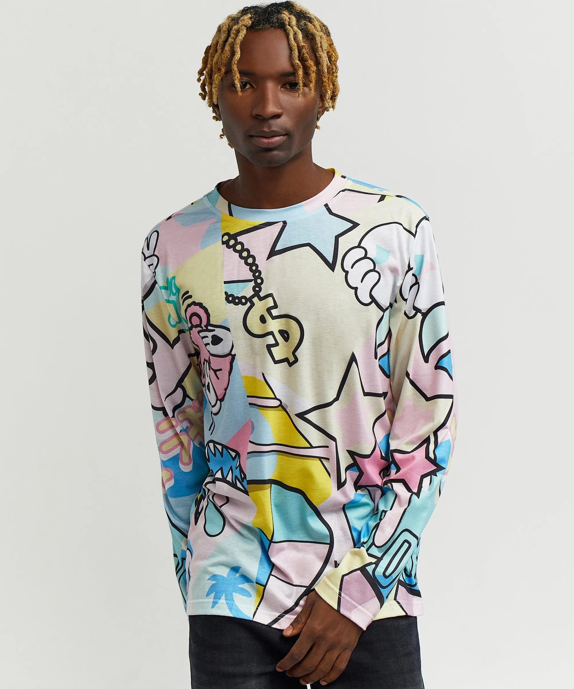 cartoon_print_long_sleeve_tee_0.webp Sale Cartoon Print Long Sleeve Tee Graphic Tees