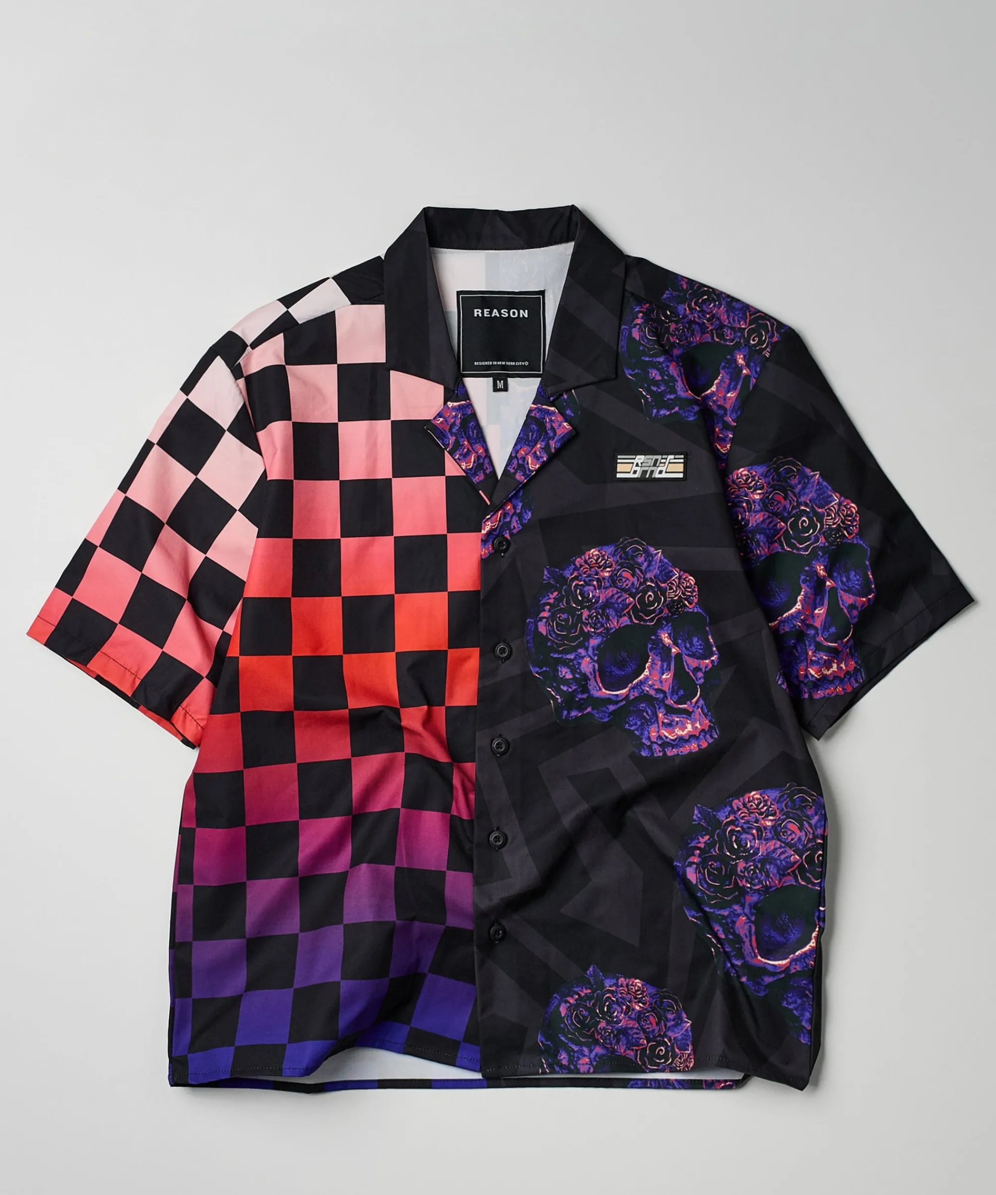 checkers_and_skulls_split_woven_short_sleeve_shirt_1.webp New Checkers And Skulls Split Woven Short Sleeve Shirt Button Downs