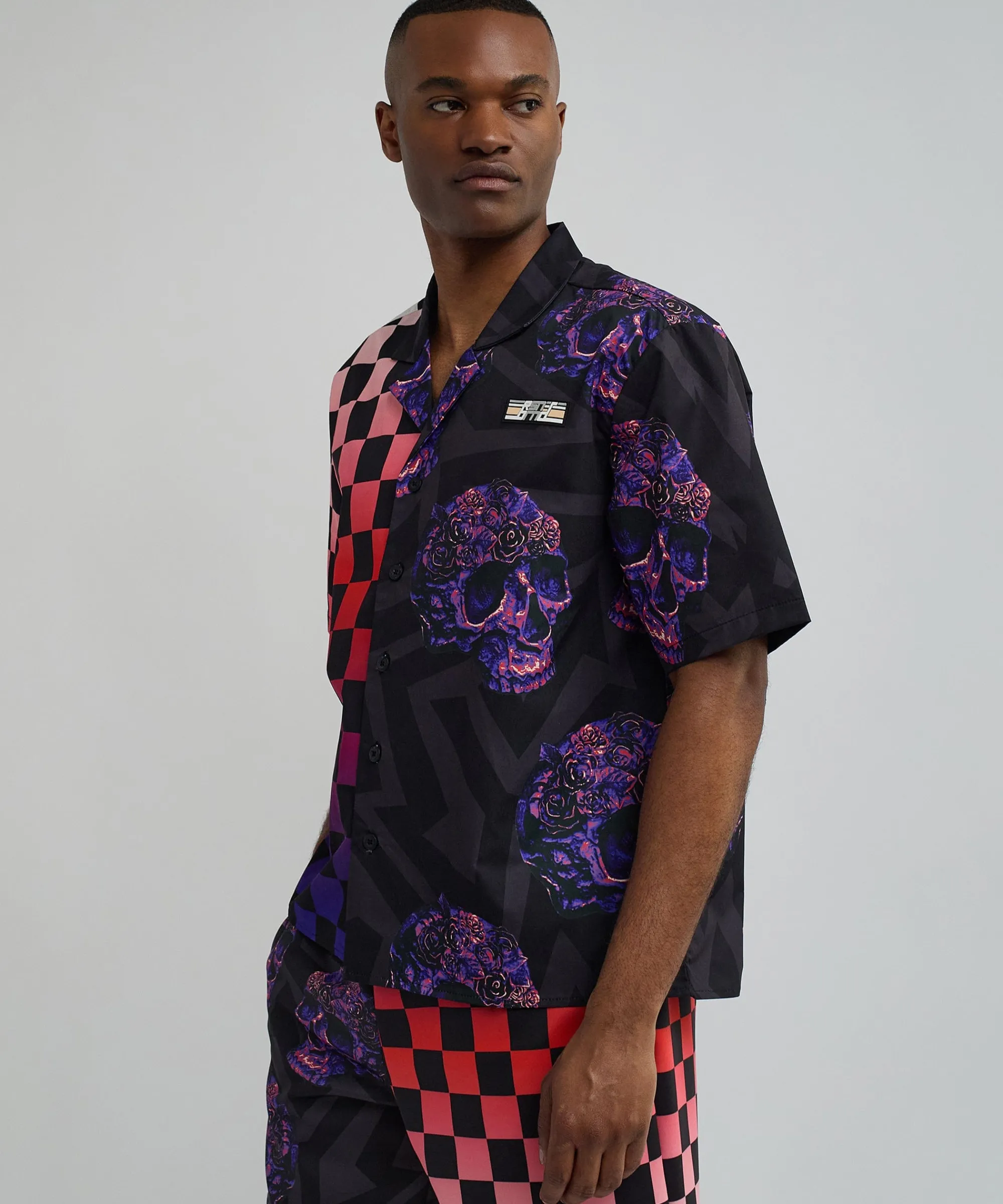 checkers_and_skulls_split_woven_short_sleeve_shirt_3.webp New Checkers And Skulls Split Woven Short Sleeve Shirt Button Downs