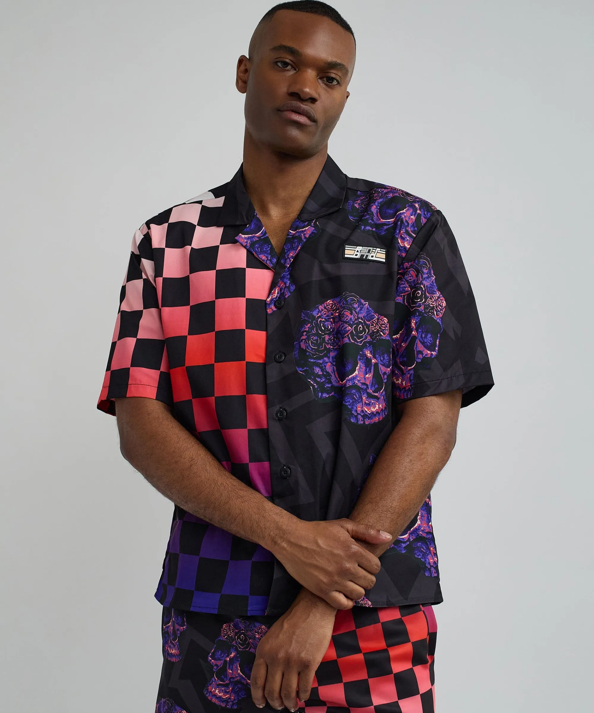 checkers_and_skulls_split_woven_short_sleeve_shirt_4.webp New Checkers And Skulls Split Woven Short Sleeve Shirt Button Downs