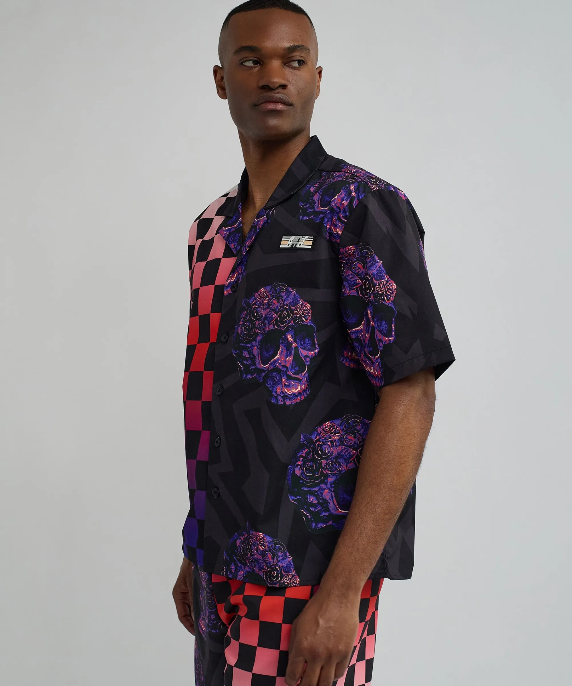 checkers_and_skulls_split_woven_short_sleeve_shirt_5.webp New Checkers And Skulls Split Woven Short Sleeve Shirt Button Downs