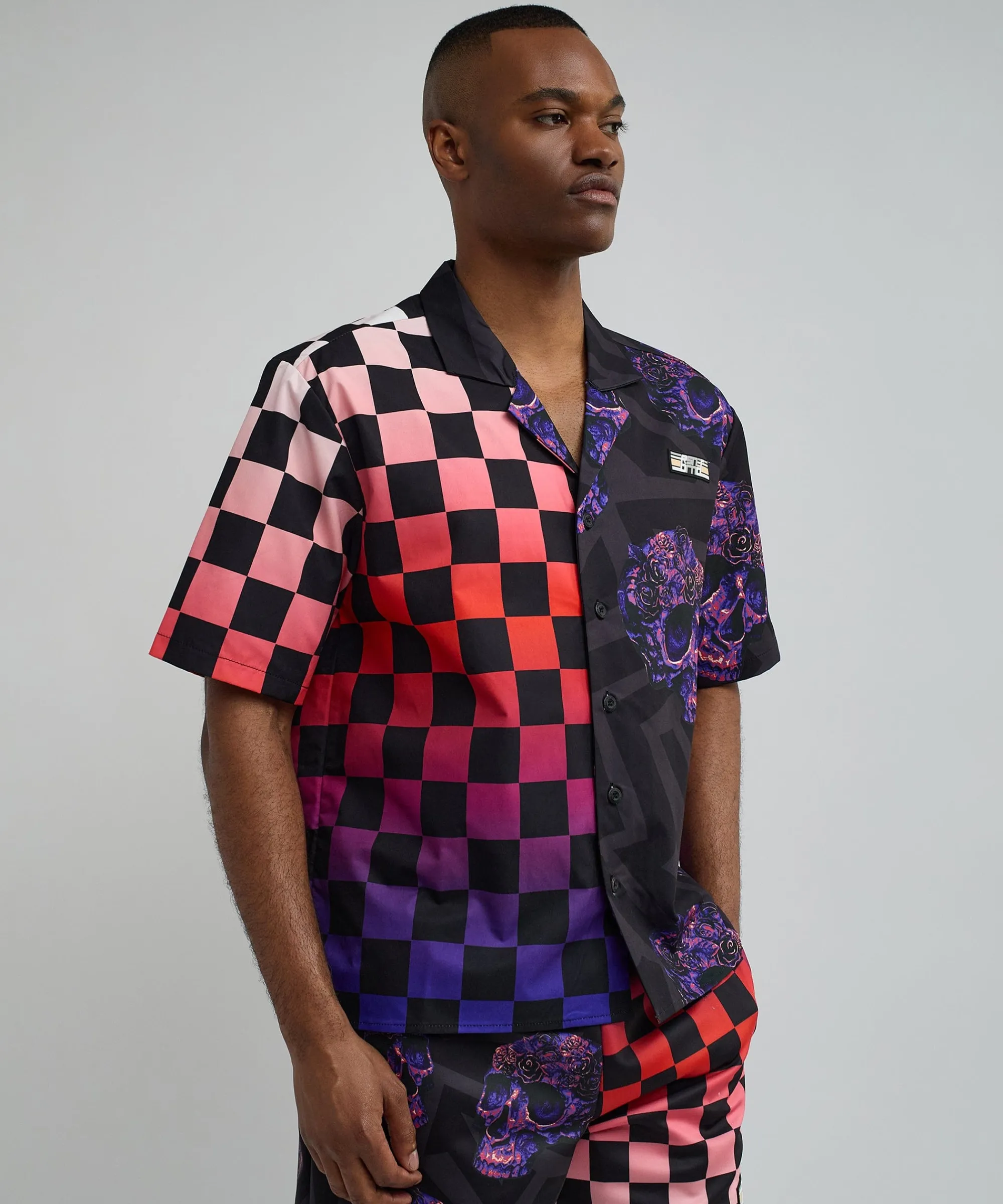 checkers_and_skulls_split_woven_short_sleeve_shirt_6.webp New Checkers And Skulls Split Woven Short Sleeve Shirt Button Downs
