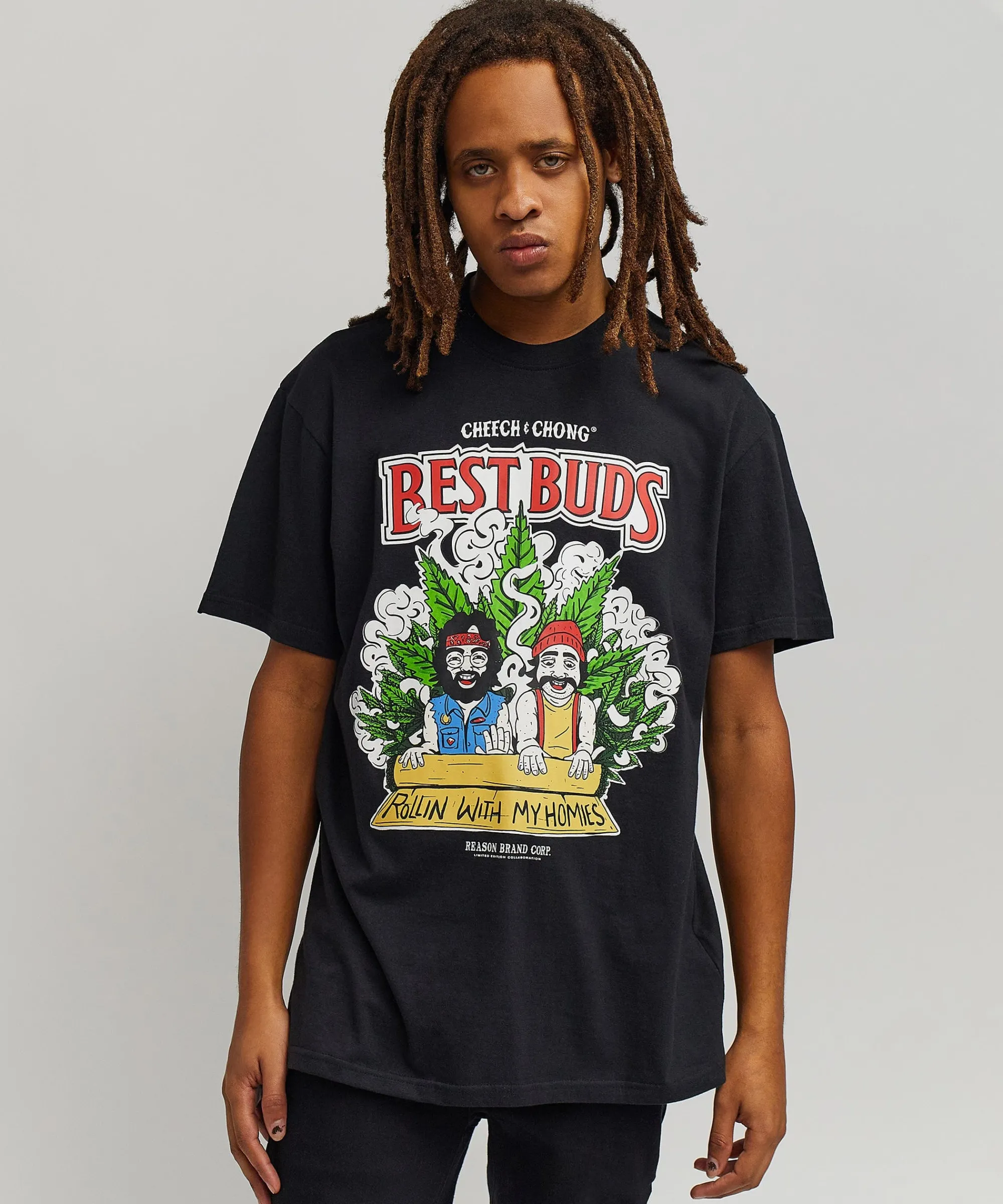 cheech__chong_best_buds_short_sleeve_tee__black_2.webp Discount Cheech & Chong Best Buds Short Sleeve Tee - Black Graphic Tees