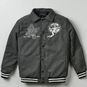 Outlet Cherub Varsity Jacket - Grey Varsity Jackets