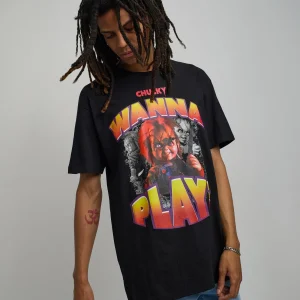 Best Chucky Wanna Play Short Sleeve Tee - Black Graphic Tees