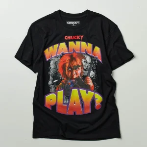 Best Chucky Wanna Play Short Sleeve Tee - Black Graphic Tees