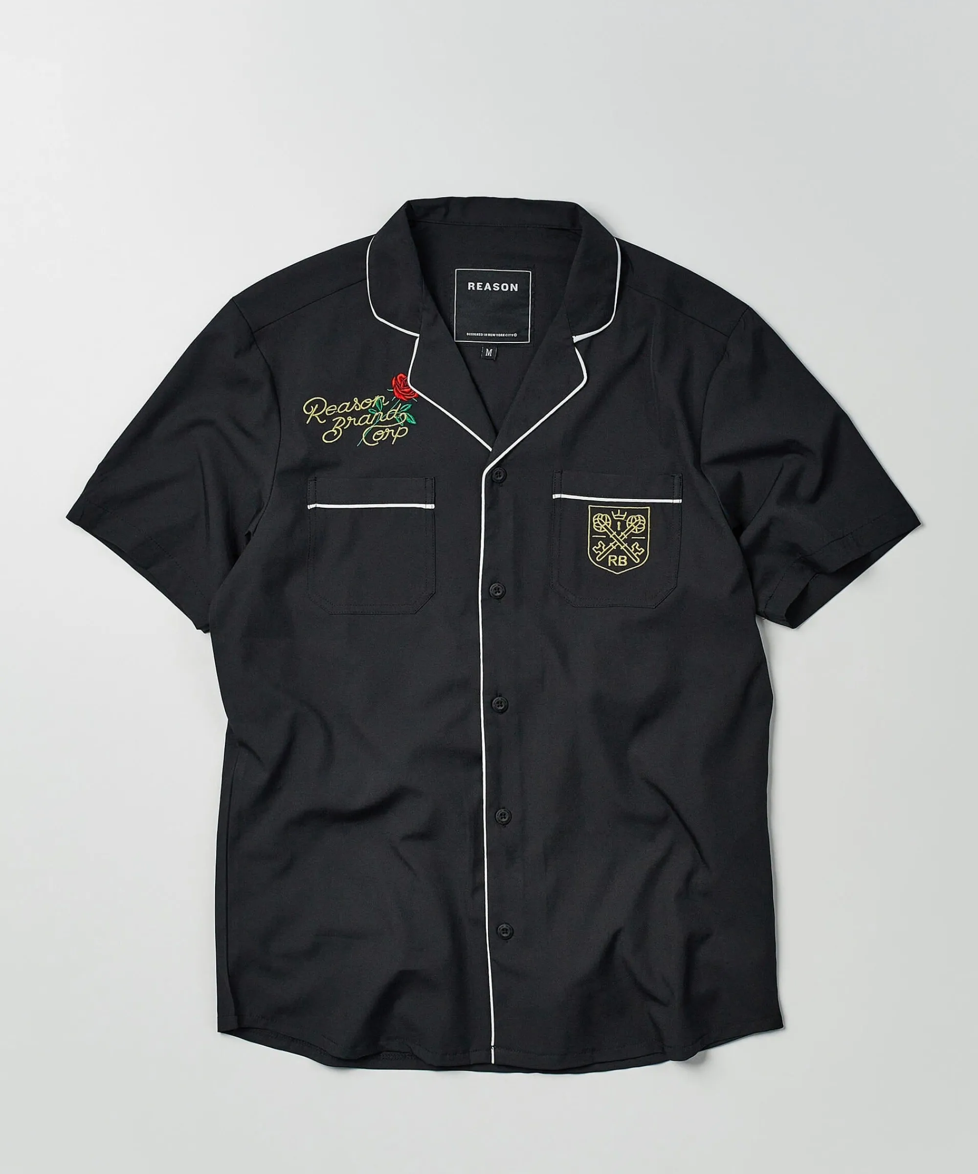 clubmaster_short_sleeve_embroidered_button_down_shirt__black_1.webp Cheap Clubmaster Short Sleeve Embroidered Button Down Shirt - Black Button Downs