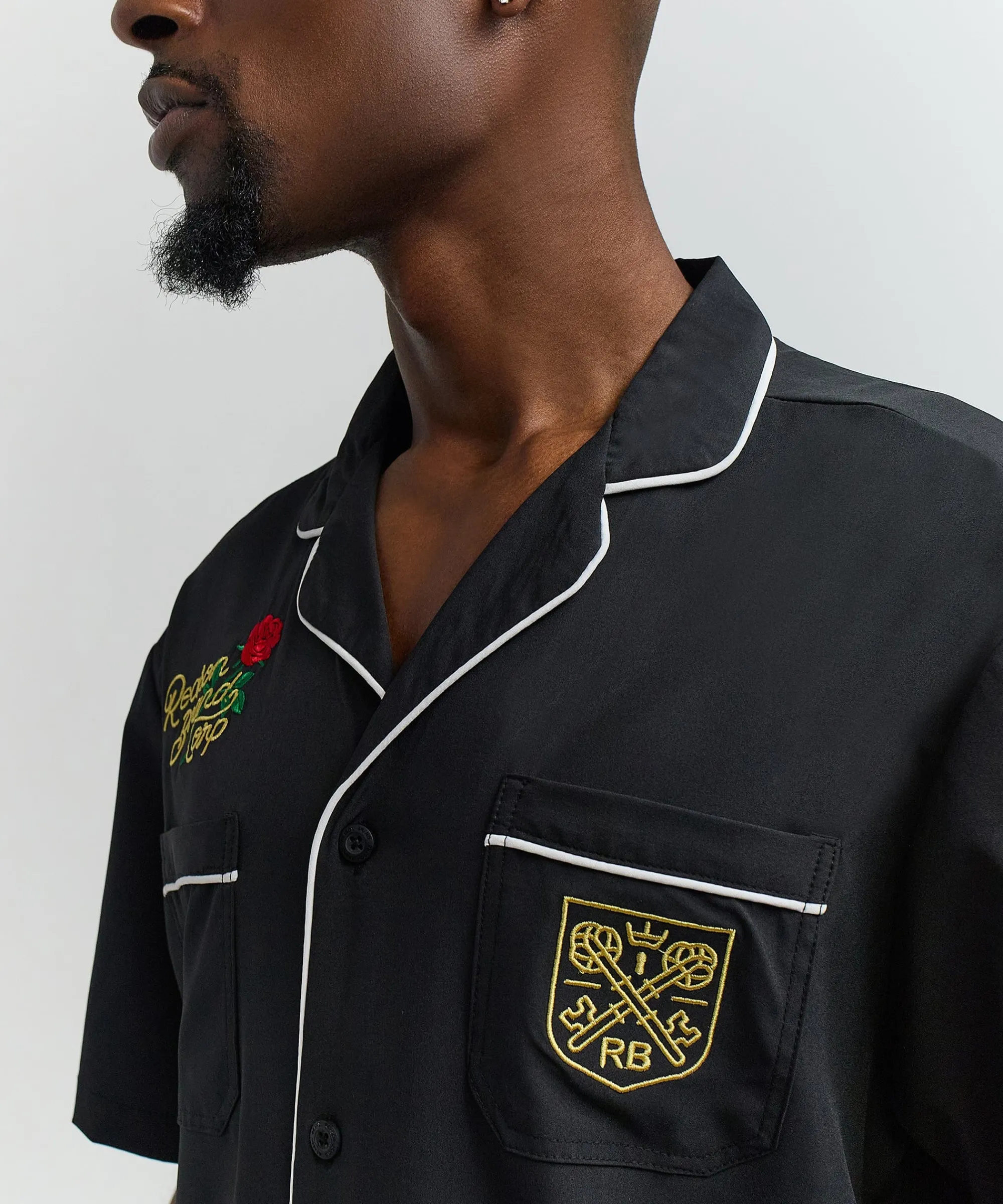 clubmaster_short_sleeve_embroidered_button_down_shirt__black_6.webp Cheap Clubmaster Short Sleeve Embroidered Button Down Shirt - Black Button Downs