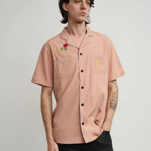 Clearance Clubmaster Short Sleeve Embroidered Button Down Shirt - Sand Button Downs