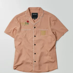 Clearance Clubmaster Short Sleeve Embroidered Button Down Shirt - Sand Button Downs