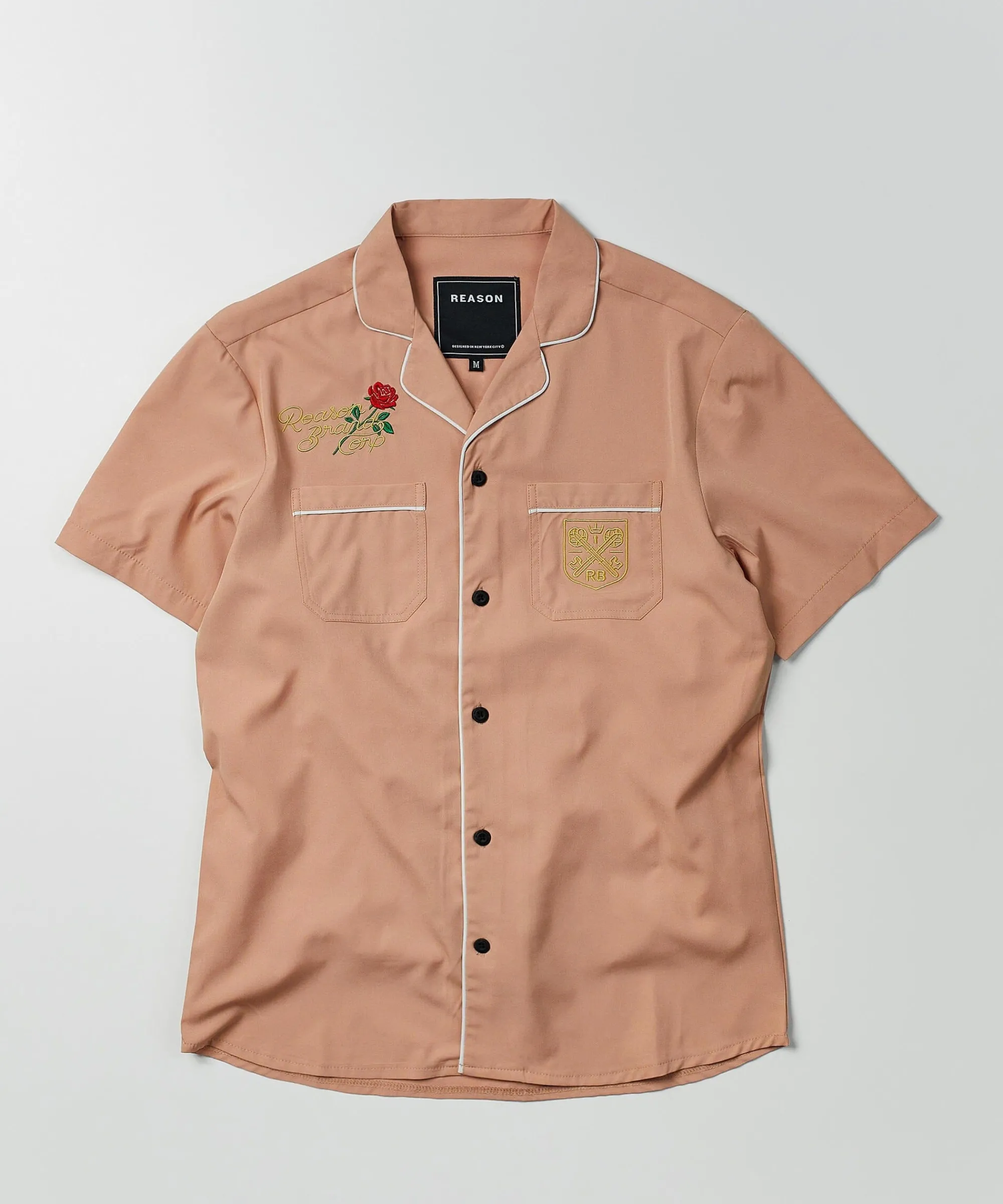 clubmaster_short_sleeve_embroidered_button_down_shirt__sand_1.webp Clearance Clubmaster Short Sleeve Embroidered Button Down Shirt - Sand Button Downs