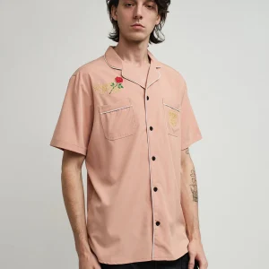Clearance Clubmaster Short Sleeve Embroidered Button Down Shirt - Sand Button Downs