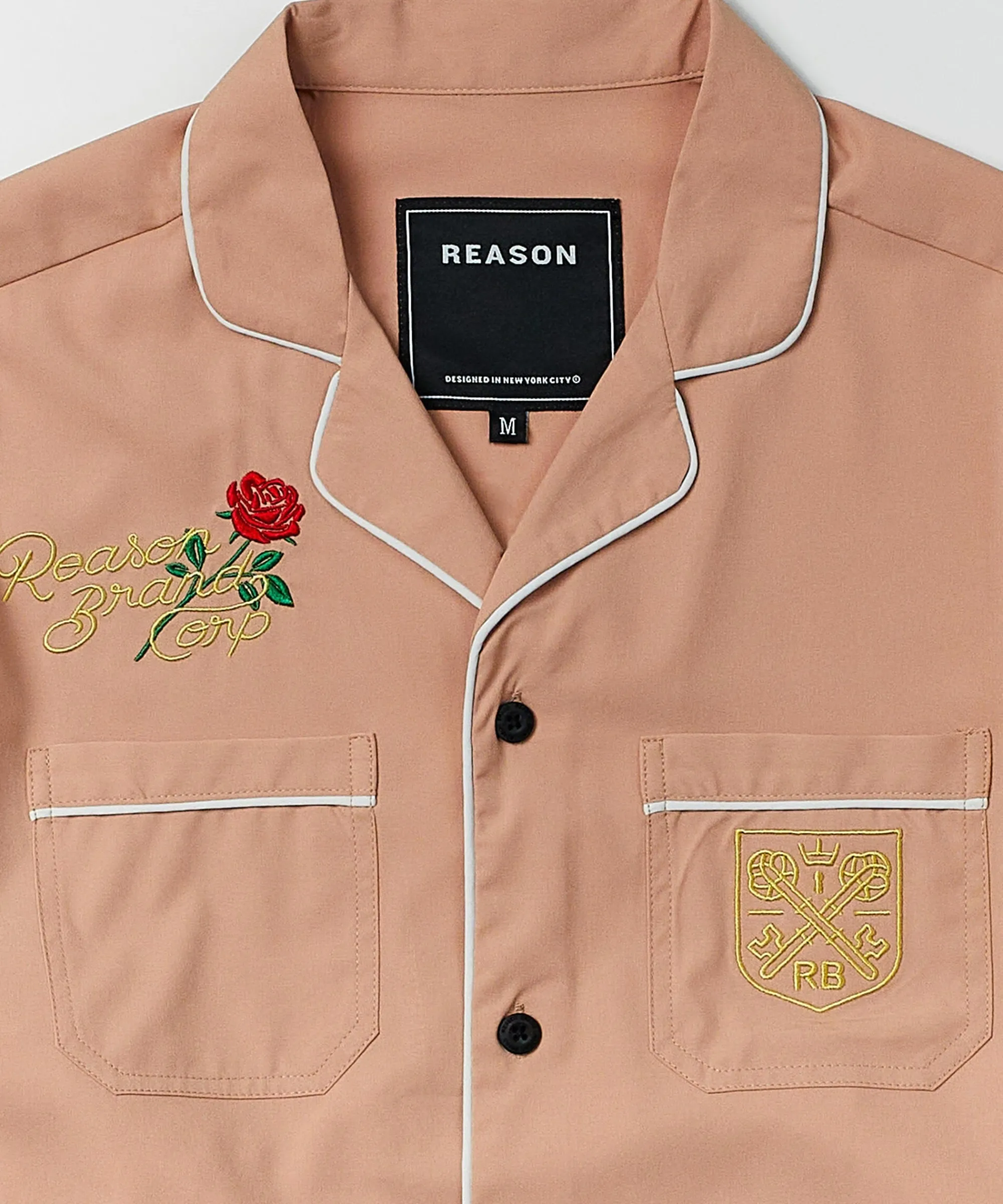 clubmaster_short_sleeve_embroidered_button_down_shirt__sand_6.webp Clearance Clubmaster Short Sleeve Embroidered Button Down Shirt - Sand Button Downs