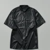 Shop Dante Faux Leather Short Sleeve Shirt - Black Button Downs